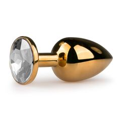 Золотистая анальная пробка с кристаллом Metal Butt Plug - 7,2 см., Цвет: прозрачный, фото 