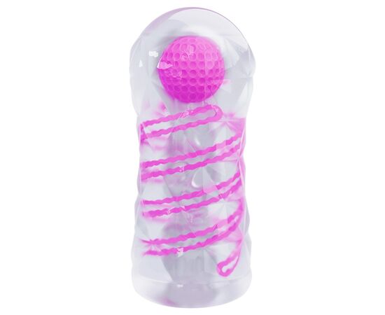 Прозрачный эластичный мастурбатор с лиловым шариком, фото 